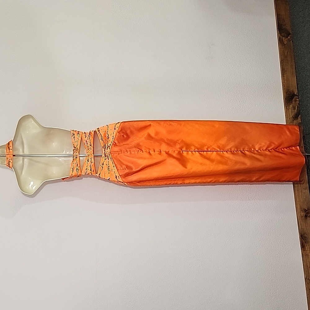 Excite Dress Y2K Rare Vintage Cut Out Sequined Halter Neck Orange Size 8 - Picture 8 of 17